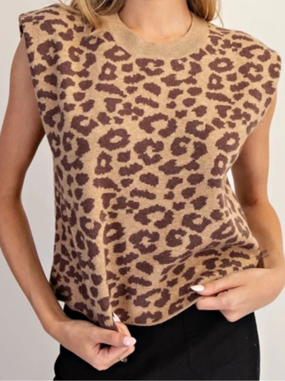 Maeve Beige and Brown Leopard Print Knit Top